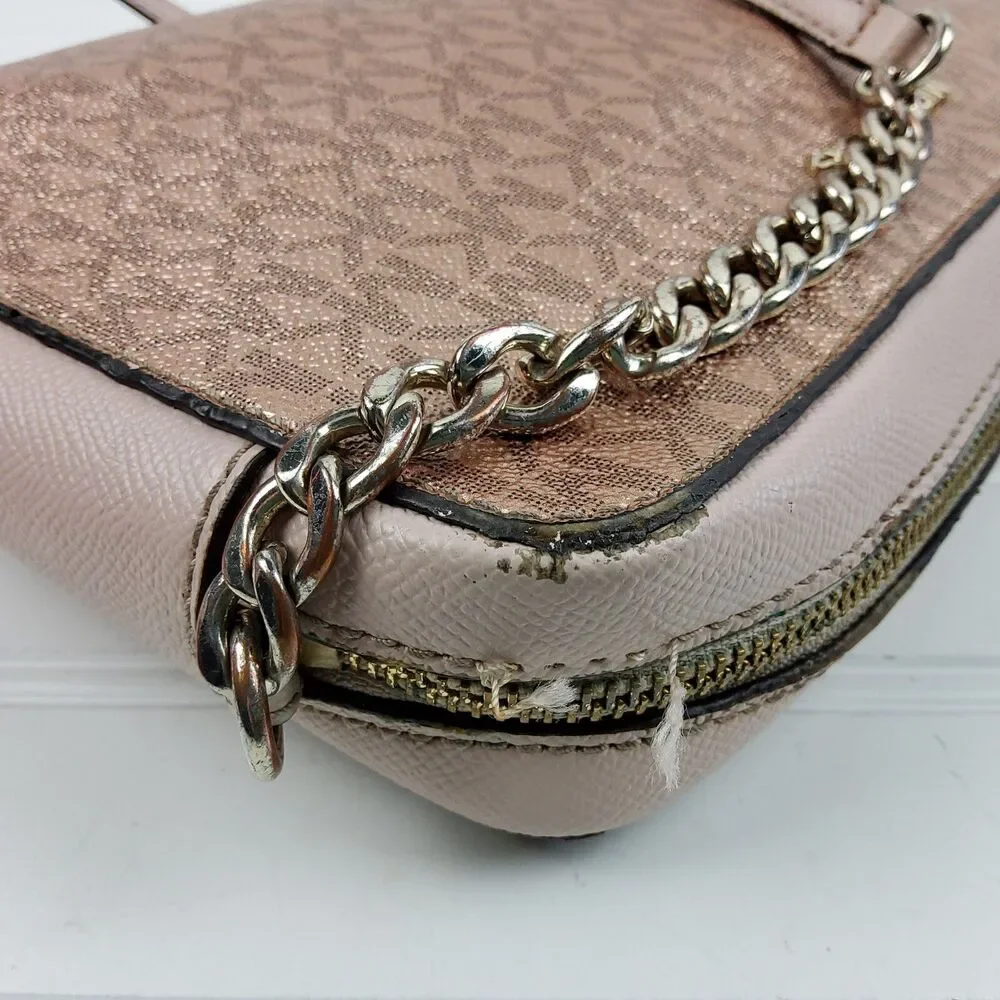 Michael Kors MK Signature Metallic Chain Crossbody Shoulder Purse